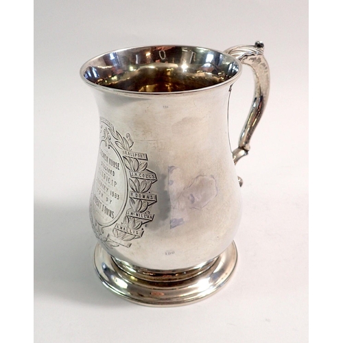 198 - A George III silver pint mug with later engraved billiard trophy inscription, London 1747, by Thomas... 