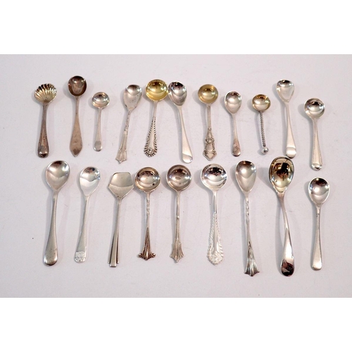 217 - Twenty assorted silver salt and mustard spoons, all English hallmarked, 107g