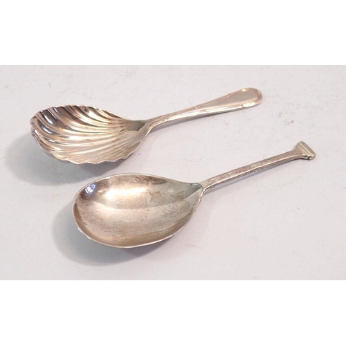 219 - Two silver caddy spoons with shell terminal and seal top terminal, Birmingham 1991 and 1993