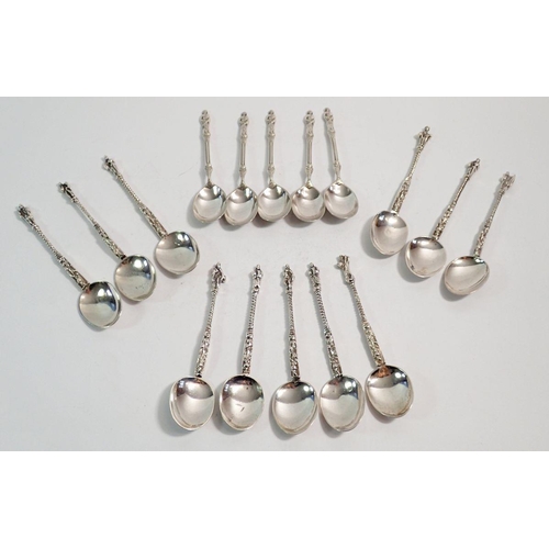 231 - Eleven Indian silver apostle spoons with stamped marks, 200g and five silver plated apostle spoons