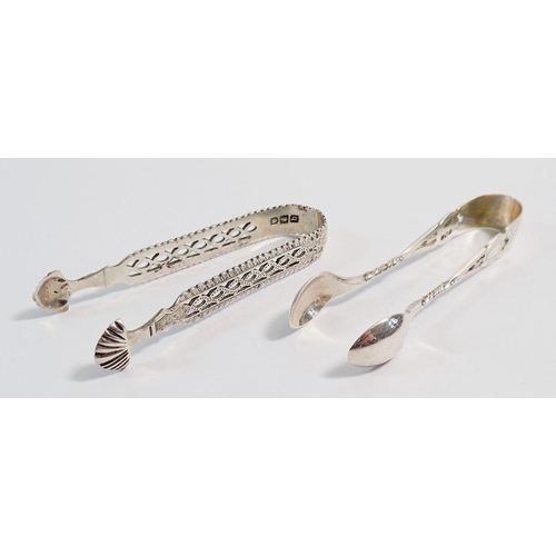 233 - Two pairs of silver bright cut sugar tongs, London 1896 and Sheffield 1901