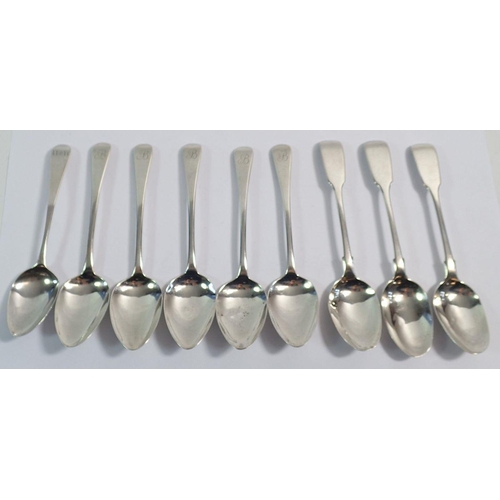 241 - Nine assorted silver teaspoons, 112g