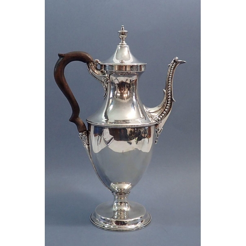 248 - A George III silver coffee pot with beaded decoration, London 1779 by Charles Wright, 33cm tall, 948... 