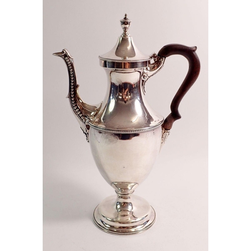 248 - A George III silver coffee pot with beaded decoration, London 1779 by Charles Wright, 33cm tall, 948... 