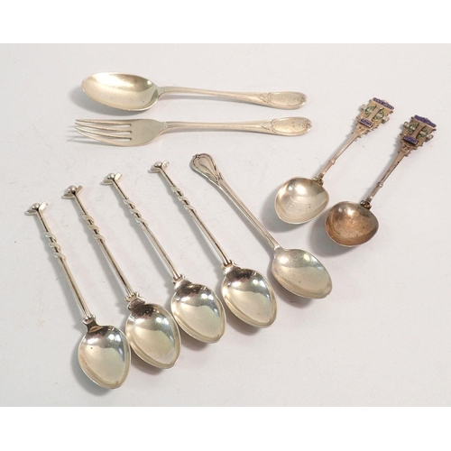 256 - Seven various silver teaspoons and a silver childs spoon and fork, Sheffield 1927 by James Dixon, 14... 