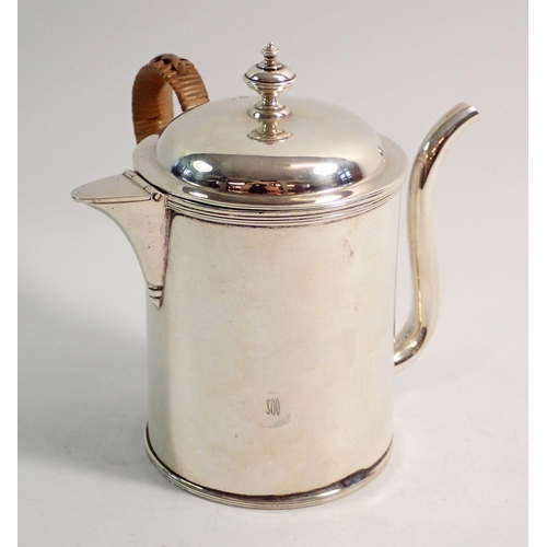 268 - An Edwardian silver argyle with cane handle, Sheffield 1907 by Martin & Hall, 475g, 14cm tall