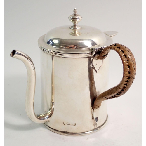 268 - An Edwardian silver argyle with cane handle, Sheffield 1907 by Martin & Hall, 475g, 14cm tall