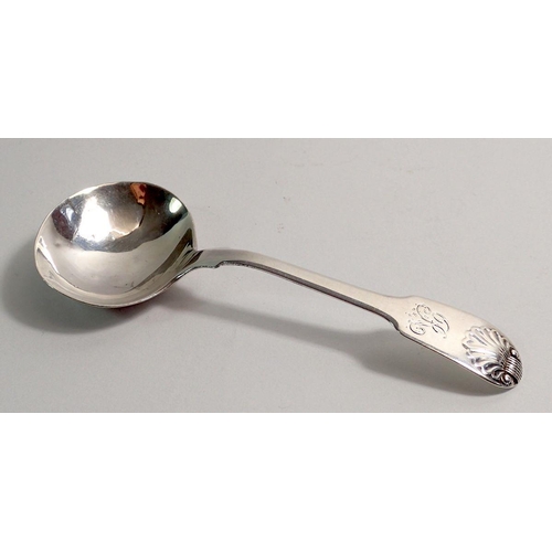 276 - A silver fiddle pattern caddy spoon with shell terminal, Newcastle 1824, by Thomas Watson, 11cm