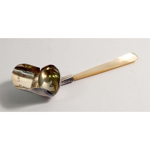 278 - A silver gilt caddy spoon with mother of pearl handle, Birmingham 1821 by Joseph Willmore