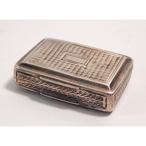 288 - A silver rectangular vinegrette with all over engraved decoration, Birmingham 1826 by John Bettridge... 