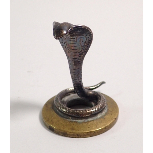 290 - An Indian miniature brass and white metal cobra menu holder, 5.5cm