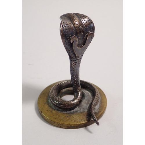 290 - An Indian miniature brass and white metal cobra menu holder, 5.5cm