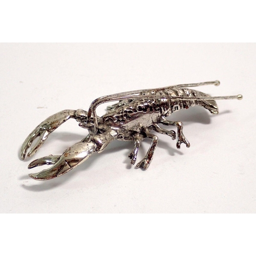 306 - An Italian novelty silver miniature model of a lobster, 8cm, 26g