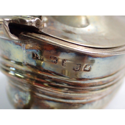 313 - A Georgian silver mustard pot with blue glass liner, London 1815 and matched Georgian silver spoon, ... 