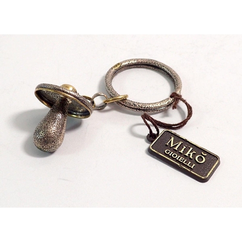 329 - An Italian novelty silver key ring fob in the form of a baby's dummy by Miko, 26g