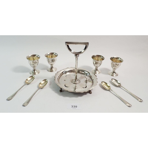 339 - A silver egg cup stand, egg cups and four spoons by Joshua Williams & Co. Birmingham 1937, 407g - on... 