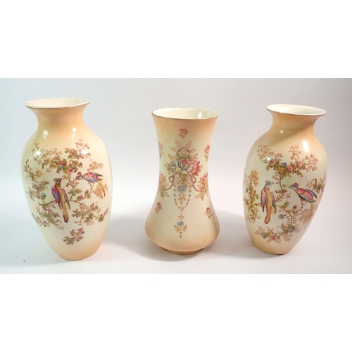 34 - Three Crown Devon ivory blush vases, 23cm tall