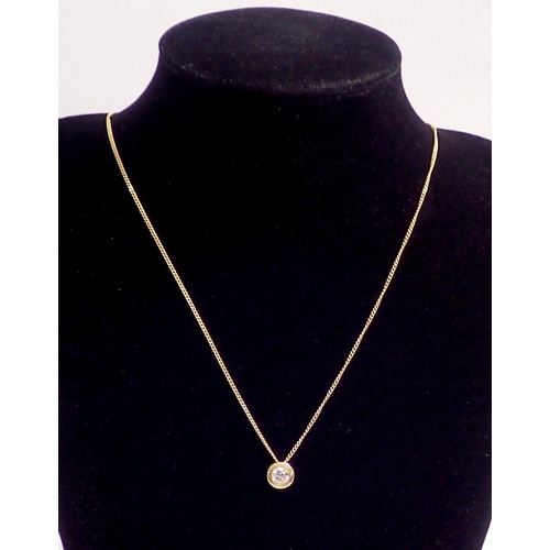 348 - An 18 carat gold diamond set pendant on 18 carat gold chain, 3.4g, diamond approx. 1/2 carat