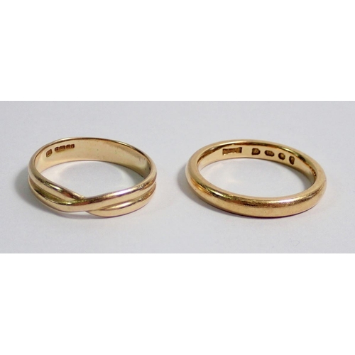 355 - Two 18 carat gold wedding bands, 7g, sizes L and M-N