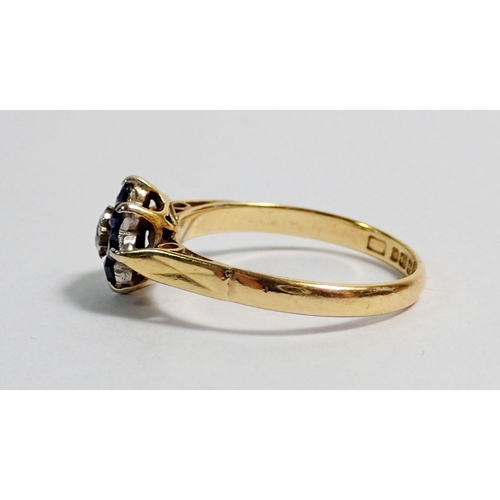 358 - An 18 carat gold sapphire and diamond cluster ring, size L, 2.5g