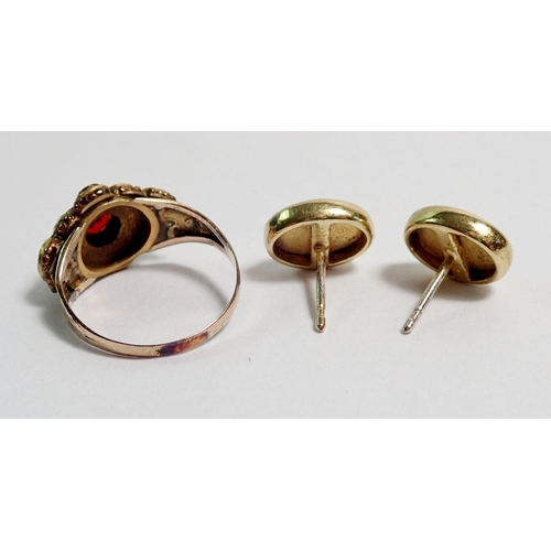 403 - An antique yellow metal ring set pearls and paste, size H, 1.5g and a pair of silver gilt and opal e... 