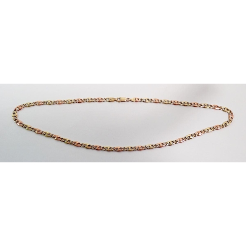 415 - A 9 carat gold three colour curb link necklace, 46cm, 19.5g