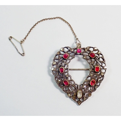 447 - A white metal heart form pendant/locket set rubies and diamonds (largest stone not a diamond) 15g, 4... 