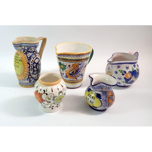 45 - A group of Italian maiolica vases and jugs (5), tallest 18cm