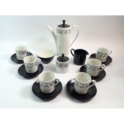 46 - A Myotts Silhouette retro coffee set comprising coffee pot, six cups and saucers, milk, covered suga... 