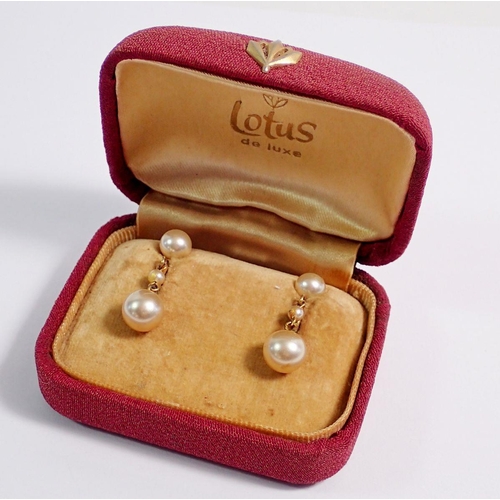 470 - A pair of Lotus vintage 9 carat gold screw fitting pearl earrings, boxed, 3.2g