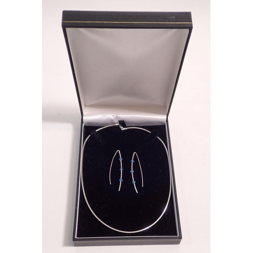 547 - A 9 carat white gold flat link necklace, 3.3g, 40cm long and a pair of 9 carat white gold earrings w... 