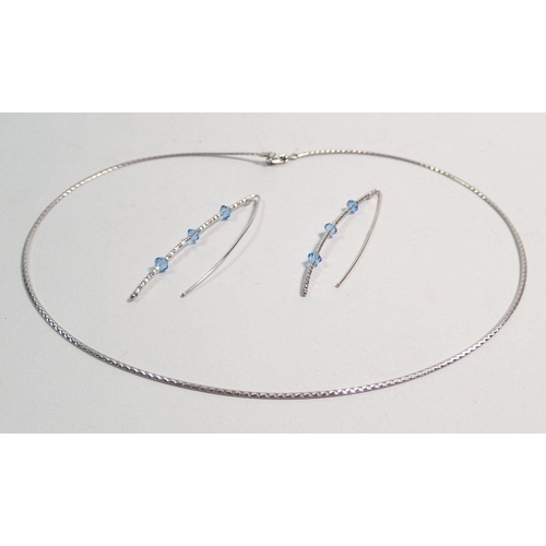 547 - A 9 carat white gold flat link necklace, 3.3g, 40cm long and a pair of 9 carat white gold earrings w... 