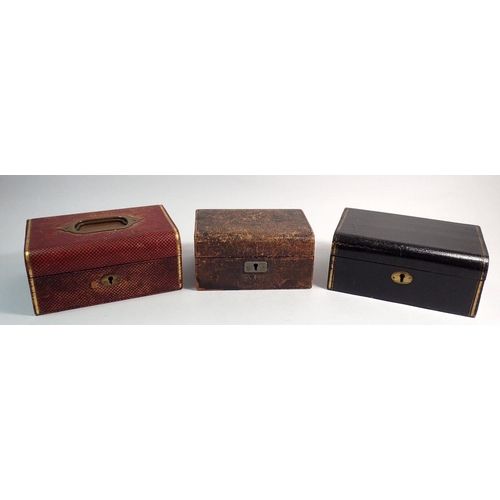 553 - Three antique leather jewellery boxes