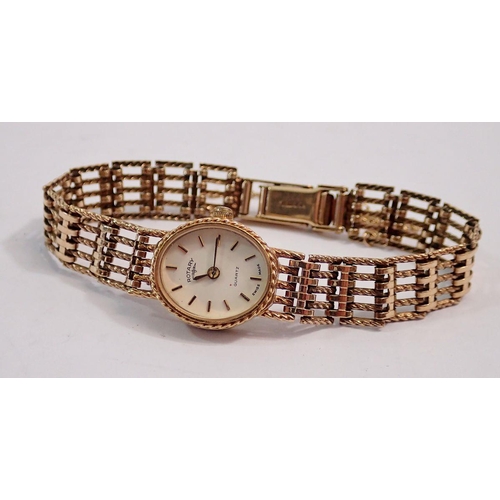 597 - A Rotary 9 carat gold ladies wrist watch on 9 carat gold gate link strap, 14.7g