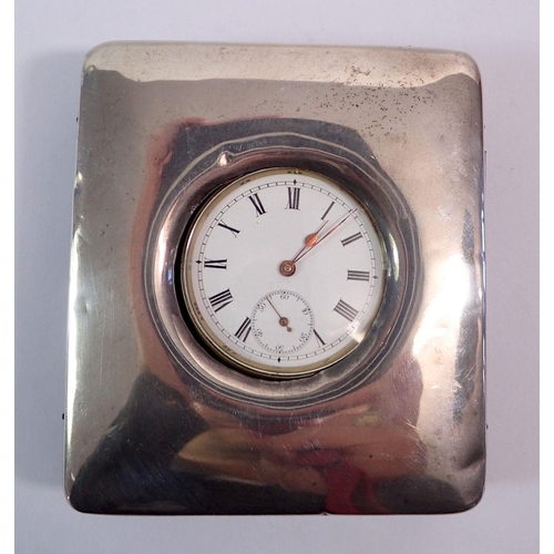 602 - A silver pocket watch holder, Birmingham 1901, 9.5 x 8.5cm and a silver plated pocket watch