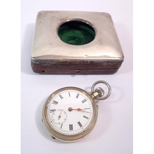 602 - A silver pocket watch holder, Birmingham 1901, 9.5 x 8.5cm and a silver plated pocket watch