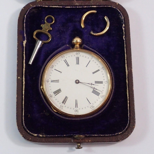 608 - An 18 carat gold small pocket watch dated and inscribed 1874, 4.2cm diameter - cased