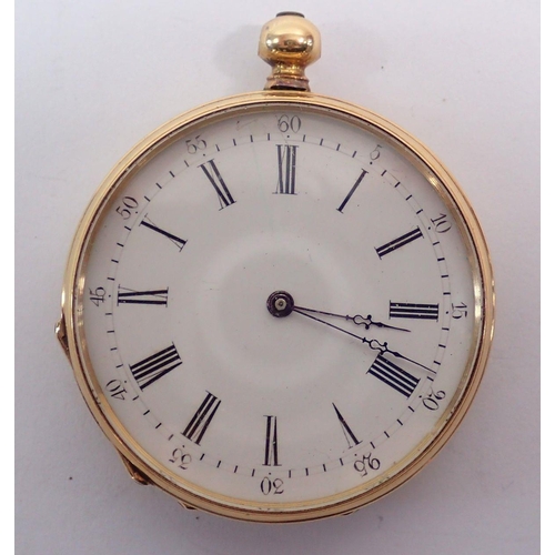 608 - An 18 carat gold small pocket watch dated and inscribed 1874, 4.2cm diameter - cased