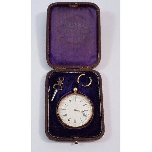 608 - An 18 carat gold small pocket watch dated and inscribed 1874, 4.2cm diameter - cased