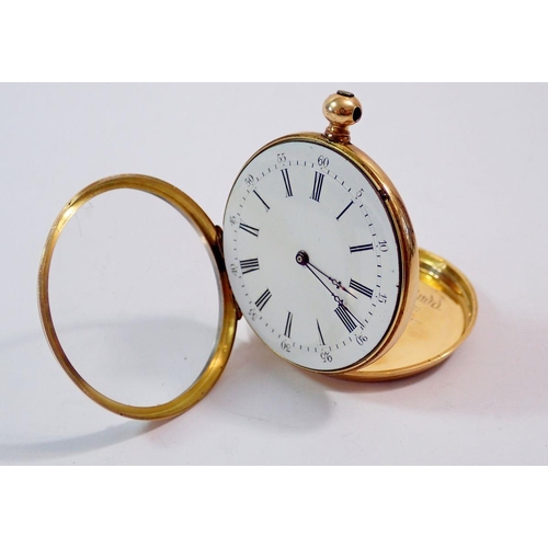 608 - An 18 carat gold small pocket watch dated and inscribed 1874, 4.2cm diameter - cased