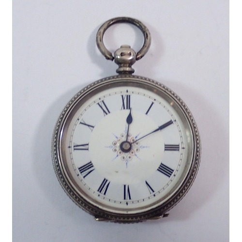 609 - A ladies key wound silver pocket watch, Birmingham 1885