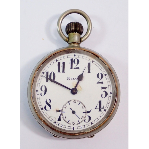 610 - A white metal 8 day Swiss 15 jewel pocket watch