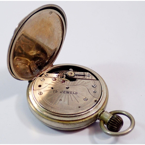 610 - A white metal 8 day Swiss 15 jewel pocket watch