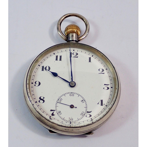 612 - A silver open face enamel dial pocket watch with Swiss 15 jewel movement