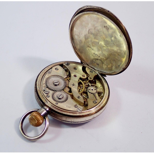 612 - A silver open face enamel dial pocket watch with Swiss 15 jewel movement