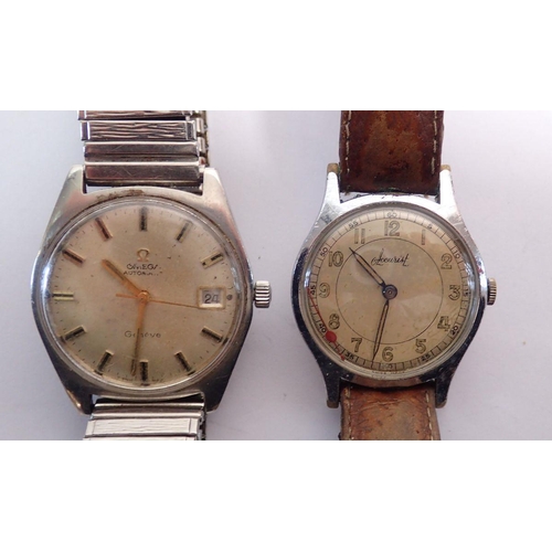 617 - An Omega Automatic stainless steel gentleman's vintage wrist watch with date niche and an Accurist w... 