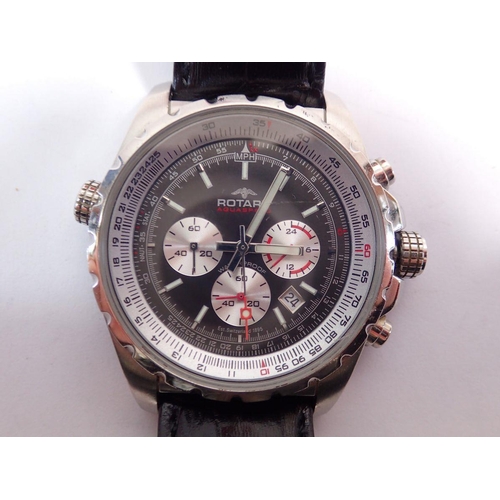 619 - A Rotary Aquaspeed chronograph gentleman's wrist watch, stainless steel case on a leather strap in o... 