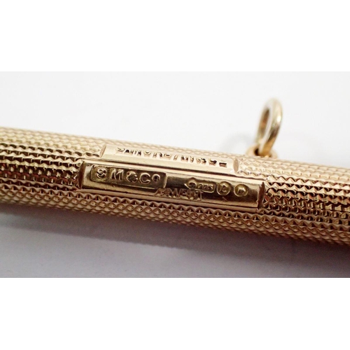 627 - A 9 carat gold Sampson & Mordan propelling pencil with engine turned decoration, London 1920, 8.5cm