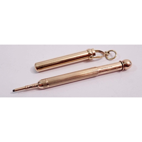 629 - A 9 carat gold Sampson & Mordan propelling pencil with removable case and fold over clasp, marked 37... 