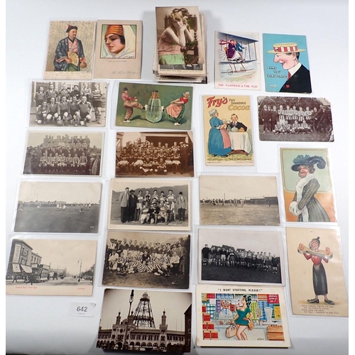 642 - A box of miscellaneous postcards including Fry's advertising  card, New Zealand Football circa 1910 ... 